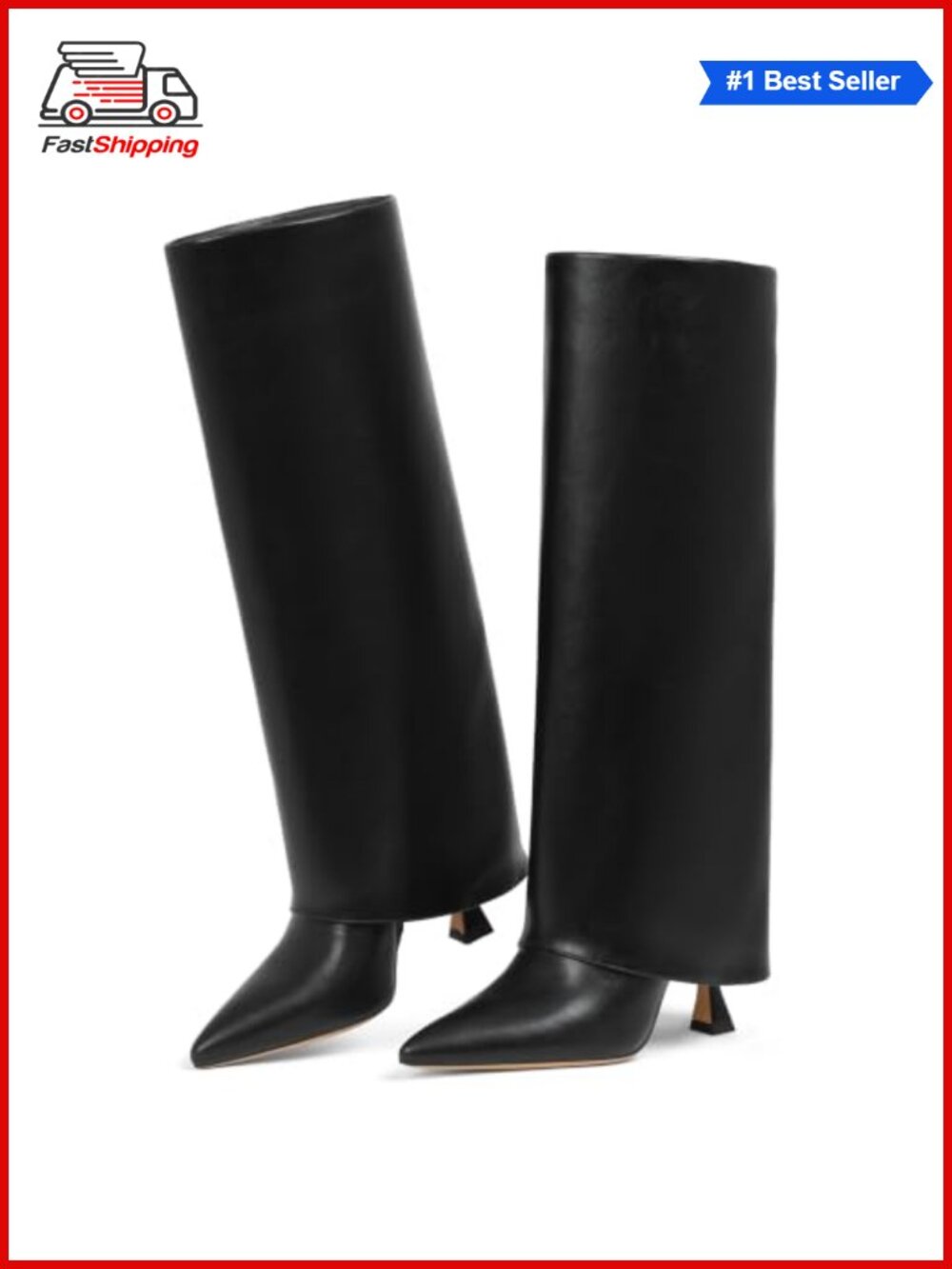 PU Leather Knee High Boots Stiletto Heel Pointed Toe Slouchy Tall Dress Boots